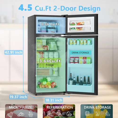 Miniatura 2 de COWSAR - Refrigerador compacto de 4.5 pies cúbicos para dormitorio con congelador, refrigerador de 2 puertas con 2 estantes removibles, termostato