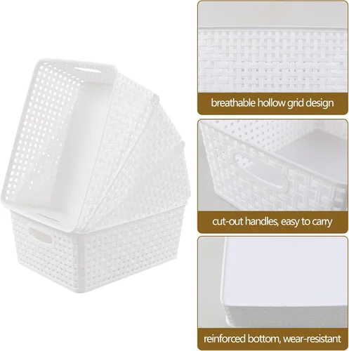 Miniatura 3 de Gloreen Cesta de plástico blanco, cestas de almacenamiento de tejido de 8 cuartos de galón, 4 paquetes