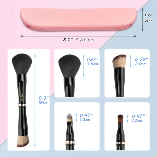 Miniatura 5 de Jilier Juego de brochas de maquillaje 4 en 1 con soporte de brochas de maquillaje para viajes, brochas de maquillaje para viajes con estuche