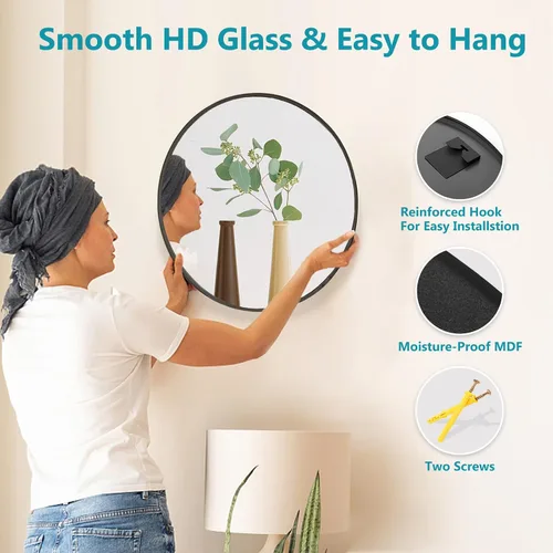 Miniatura 5 de Fabuday Espejo redondo negro para pared de 24 pulgadas, espejo circular para baño, entrada, sala de estar, pasillo, decoración de tocador, espejo