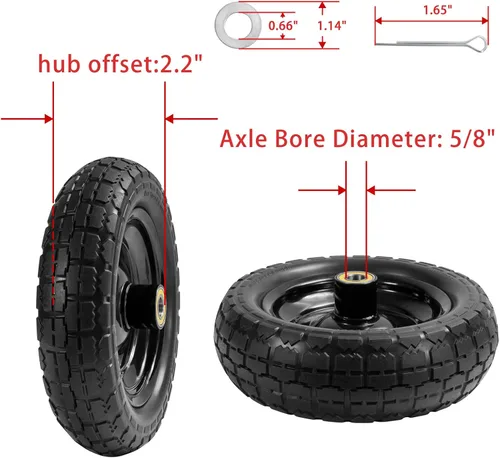 Miniatura 3 de Ruedas para Carrito Gorila de 10" con Neumático Sólido y Sin Pinchazos 4.10/3.50-4 para Camión de Mano, Carretilla, Carretón de Jardín, Carro - 2
