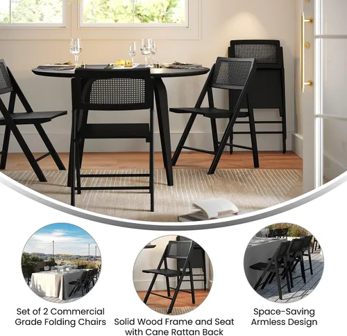 Miniatura 5 de Flash Furniture Galene Cane - Juego de sillas plegables de ratán con marco y asiento de madera maciza, respaldo ventilado, solución para asientos