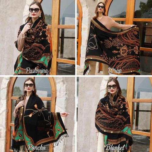 Miniatura 310 de DANA XU Manta de pashmina extragrande 100% de lana merina, bufanda de viaje, bufanda de cachemira para mujer, otoño e invierno, chal de gran