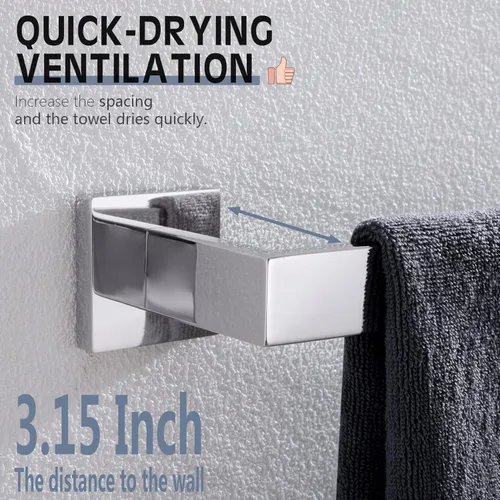 Miniatura 3 de KOKOSIRI Barra de Toalla Individual de 16 Pulgadas, Toallero para Baño o Cocina, Toallero de Pared de Acero Inoxidable SUS304, Cromo Pulido
