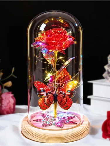 Miniatura 12 de Beferr Regalos de cumpleaños para mujeres, rosa de cristal de galaxia, flores preservadas para siempre, rosa iluminada en cúpula de cristal, regalos