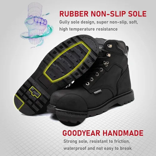 Miniatura 5 de Botas de seguridad laboral para hombre, de cuero Crazy-Horse duradero, con puntera de acero indestructible, impermeables y antideslizantes, mejor