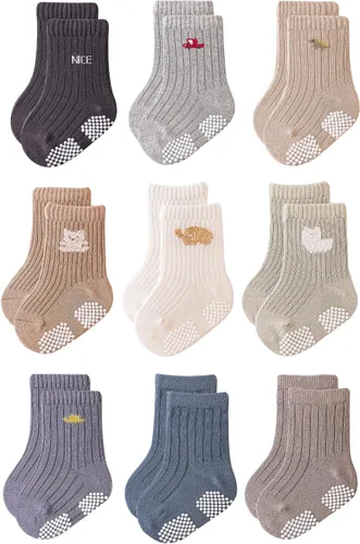 Miniatura 8 de VWU Calcetines de algodón antideslizantes para bebés y niños pequeños con empuñaduras de 0-6T 6/9