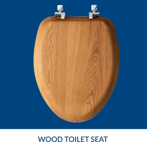 Miniatura 3 de Mayfair - Asiento de inodoro de chapa de roble natural con bisagras cromadas, alargado, madera