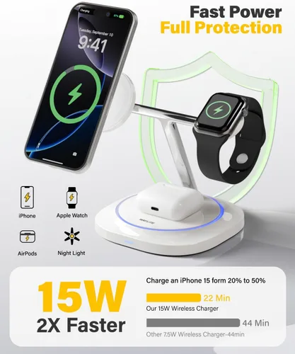 Miniatura 3 de Cargador inalámbrico magnético 3 en 1 para Apple estación de carga rápida compatible con MagSafe para iPhone 17-12, Apple Watch y AirPods, soporte