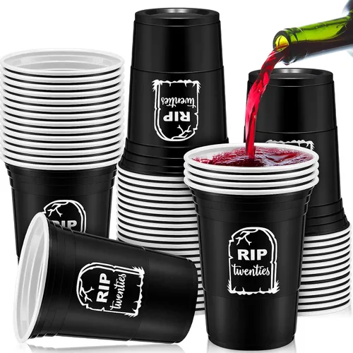 Miniatura 7 de Rtteri Paquete de 48 decoraciones de tazas de la muerte a mis 20 de 16 onzas Rip to My 20s Cups góticas, decoraciones de cumpleaños de 30