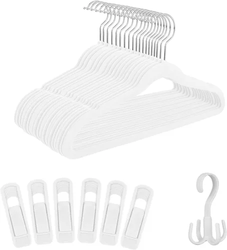 Miniatura 8 de Tinfol Perchas de terciopelo para niños, paquete de 30 perchas antideslizantes de 14 pulgadas para armario, colgador de fieltro ultra fino con 6