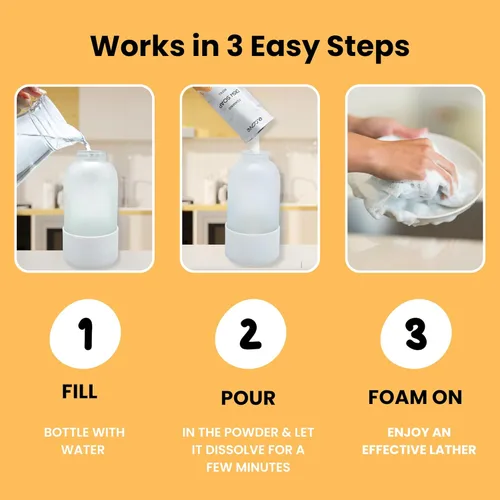 Miniatura 3 de Recambio de jabón espumoso para platos respetuoso con el medio ambiente (5 unidades), los repuestos de polvo concentrado hacen 5 botellas de 12