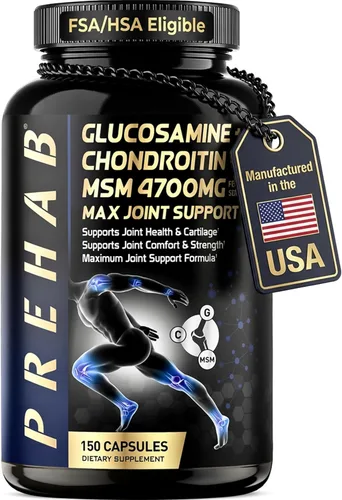 Glucosamina condroitina MSM | Suplemento de apoyo articular premium | Extra Strength 4700mg Max Joint Support | Hombres y mujeres | Apoya la salud