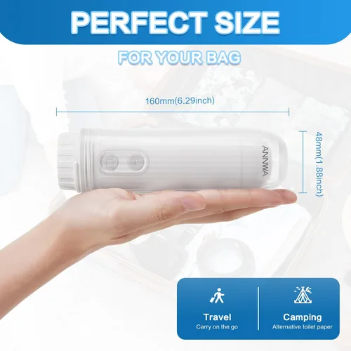 Miniatura 2 de Bidé portátil para viajes de 140 ml con boquilla ajustable de 180° IPX6 Bidé eléctrico manual para limpieza de higiene personal, lavado de bebé