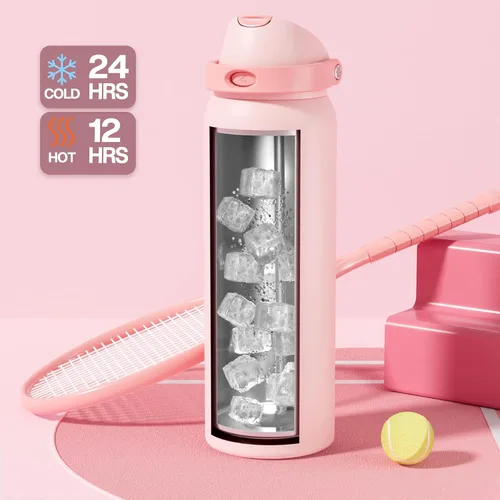 Miniatura 3 de POWCAN Botella de agua aislada de 40 onzas para deportes: Tapa 2 en 1 con boquilla de botón y popote Quick-Flip, a prueba de fugas, apta