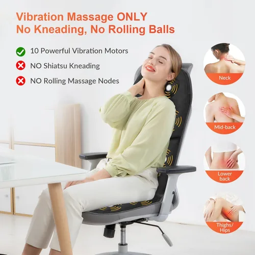 Miniatura 3 de COMFIER Cojín de asiento de masaje con calor, 10 motores de vibración, masajeador de espalda para silla
