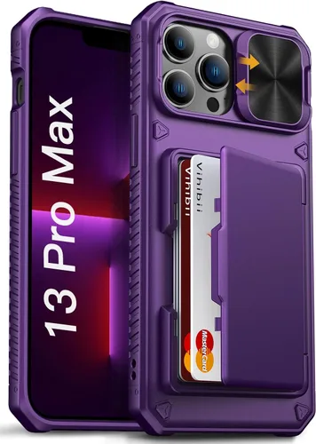 Miniatura 13 de Vihibii Funda para iPhone 13 Pro Max/iPhone 12 Pro Max con tarjetero (4 tarjetas) [bloqueo RFID] y cubierta de cámara deslizante, protección contra