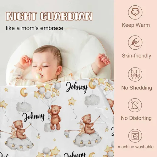 Miniatura 2 de YESCUSTOM Manta de bebé personalizada con nombre para niñas y niños, manta de bebé personalizada con globo de estrella pequeña para niños recién