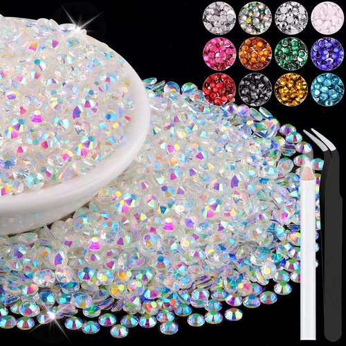Miniatura 124 de 12000 diamantes de imitación de resina de 0.079 pulgadas a granel para manualidades (transparente), cristales deslumbrantes con parte trasera plana