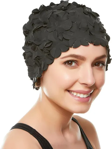 Miniatura 28 de BeeMo Gorro de Natación de Látex para Mujeres - Gorro de Natación de Goma - Suave Cómodo Elástico Elegante Diseño de Corte Bajo Protege el Cabello