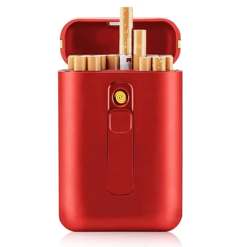 Miniatura 10 de Estuche para cigarrillos con encendedor, paquete portátil grande de 20 cajas de cigarrillos de tamaño regular, encendedor integrado 2 en 1, regalos