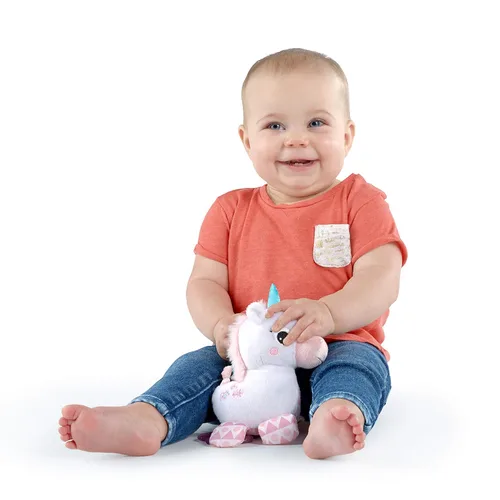 Miniatura 3 de Bright Starts Unicorn Sparkle & Shine Juguete de Peluche Portátil para Cochecito o Portabebés, Edades 0 Meses+, Rosa Unicornio
