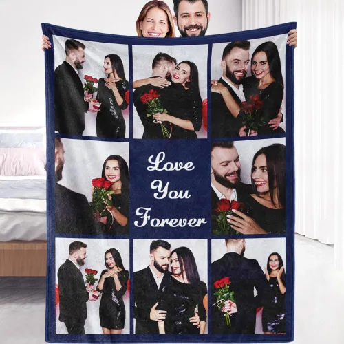 Miniatura 13 de Manta de fotos personalizada de forro polar, suave, cálida, mullida, regalos personalizados para parejas, novio, novia, manta con fotos 4 fotos