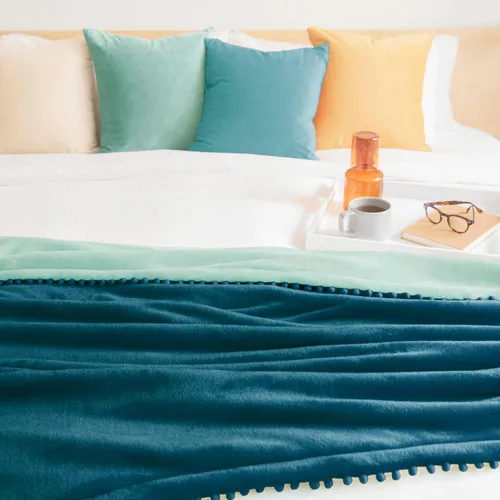 Miniatura 6 de MONDAY MOOSE Manta de forro polar acogedora con flecos de pompones, manta de franela súper suave, diseños de doble cara, para sofá, cama, decoración