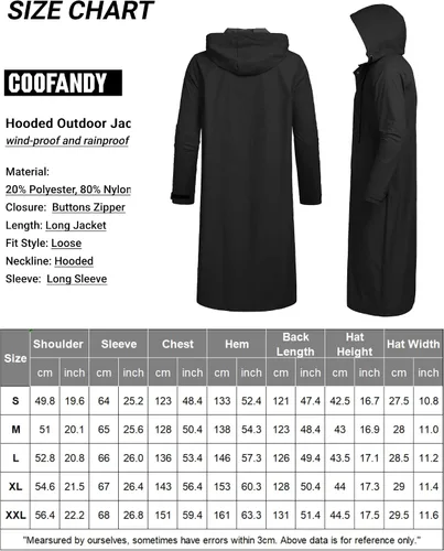 Miniatura 6 de COOFANDY Chaqueta impermeable para hombre con capucha, impermeable, ligera, activa, larga