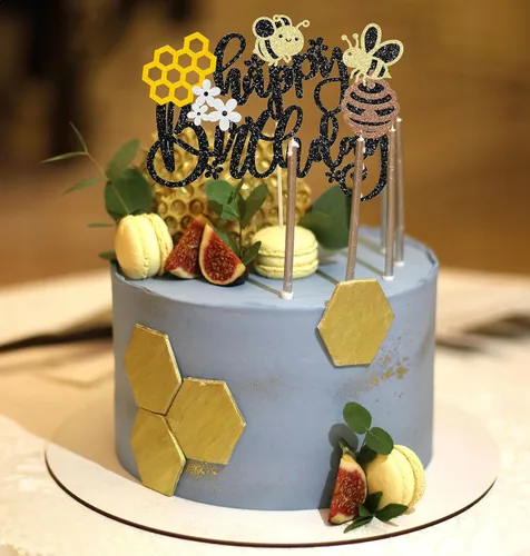 Miniatura 7 de Gyufise 1 decoración para pastel de cumpleaños con purpurina de panal de abeja para decoración de pastel de miel, abejorro, tema de abejorro, baby