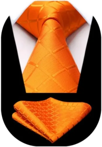 Miniatura 256 de HISDERN Conjunto de corbata a cuadros a cuadros pañuelo tejido clásico formal para hombre corbata y bolsillo cuadrado