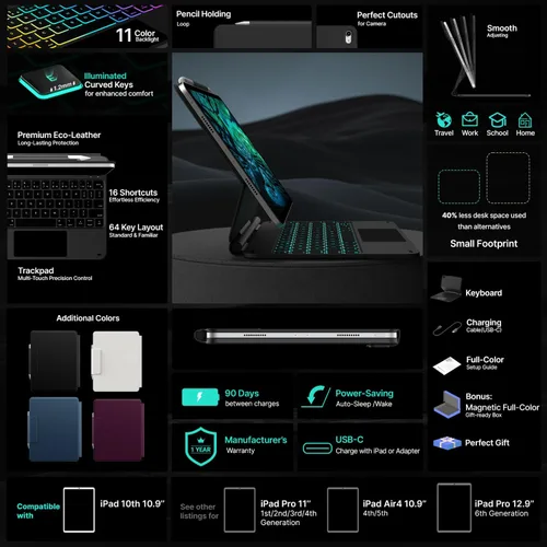 Miniatura 8 de typecase Funda de teclado Edge para iPad de 11ª generación A16 (2025) y 10ª generación de 10.9 pulgadas (2022) - Trackpad multitáctil, teclado