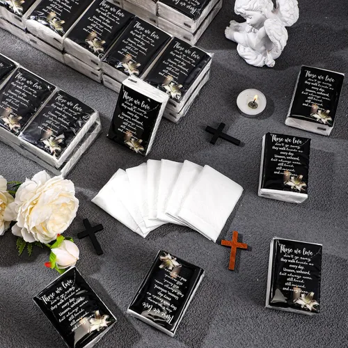 Miniatura 5 de 100 Paquetes de Pañuelos Faciales Conmemorativos "Aquellos que Amamos No Se Van" Poema Inspiracional Pañuelos de Bolsillo 3 Capas Paquetes de Negro