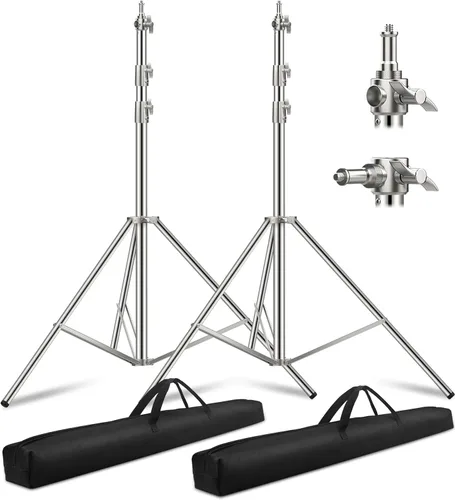Paquete de 2 soportes de luz de acero inoxidable de 9.2 pies/110 pulgadas, trípode de soporte de luz de fotografía resistente con adaptador de