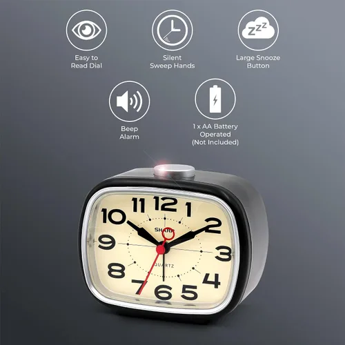 Miniatura 3 de Sharp Reloj despertador, reloj analógico retro simple alimentado por batería, negro, blanco