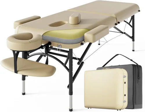 Miniatura 12 de Mesa de masaje profesional portátil de 2 pliegues de espuma elástica de alta calidad, patas de madera con capacidad para hasta 1100 libras, 10
