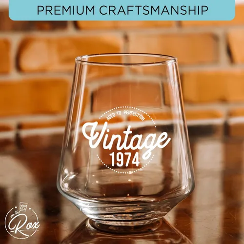 Miniatura 5 de On The Rox Regalos de 50 cumpleaños para mujeres y hombres – 14 onzas vintage 1974 50 años regalos para mujeres – Copa de vino sin tallo apta
