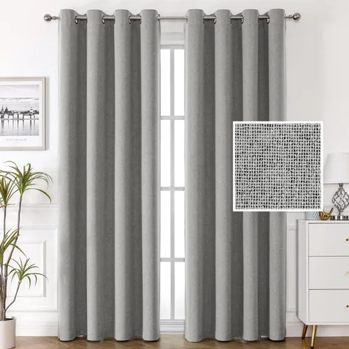 Miniatura 15 de H.VERSAILTEX Cortinas de lino 100% opacas, cortinas térmicas para sala de estar, cortinas de arpillera texturizadas con ojales de lino de doble