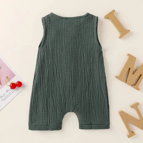Miniatura 3 de Mameluco de algodón y lino para bebés, recién nacidos, para verano, sin mangas, conjunto de ropa