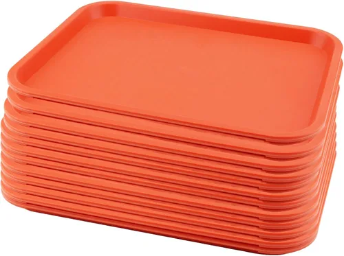 Miniatura 30 de Paquete de 5 bandejas azules de comida rápida de 13.8 x 10.6 pulgadas, bandejas rectangulares grandes para servir restaurante, bandejas de plástico