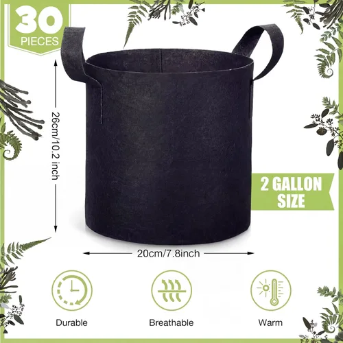 Miniatura 2 de Boao Paquete de 30 bolsas de cultivo de 2 galones, macetas de tela de aireación para plantas con asas, macetas de cultivo gruesas no tejidas, bolsas
