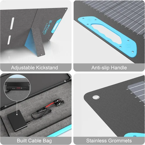 Miniatura 8 de Panel Solar Portátil de 110W para Estación de Energía, Paneles Solares Plegables ETFE de Alta Eficiencia del 23.5% con Cargador, Salida QC3.0 USB-A