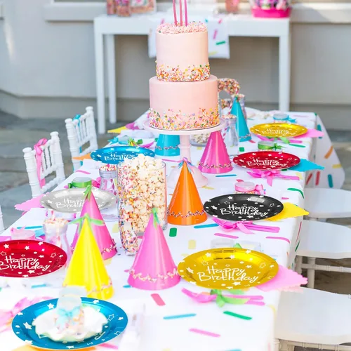 Miniatura 7 de Platos de papel de fiesta de feliz cumpleaños, platos de postre coloridos, 50 piezas de 7 pulgadas, 50 piezas de suministros de fiesta, cinco