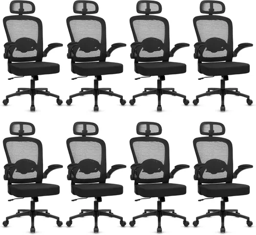 Miniatura 16 de KLASIKA Sillas de escritorio con ruedas, silla de oficina ergonómica de malla, altura ajustable y soporte lumbar giratorio, silla de oficina en casa