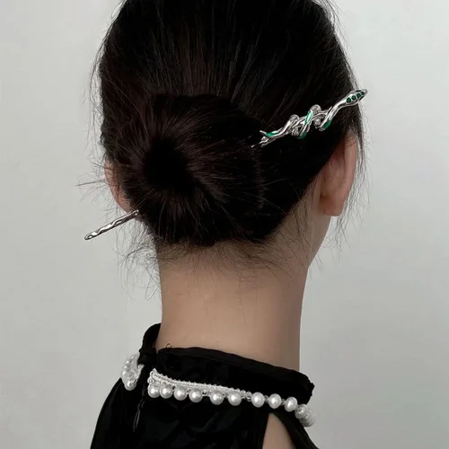 Miniatura 4 de Paquete de 4 palitos para el cabello con diseño de serpiente para cabello largo, accesorios para el cabello 2 en 1, horquilla de estilo chino