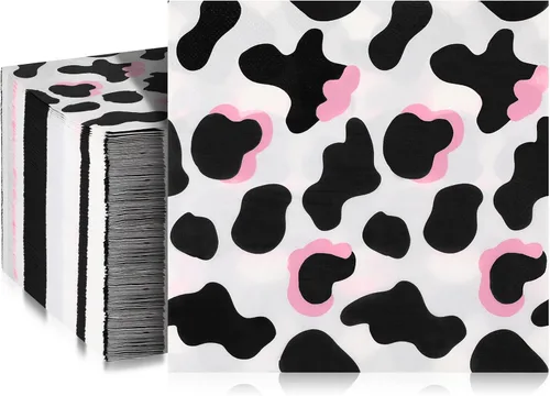 Fainne Paquete de 100 servilletas con estampado de vaca y vaquera rosa, 2 capas, servilletas de fiesta de animales de granja, 13 x 13 pulgadas,