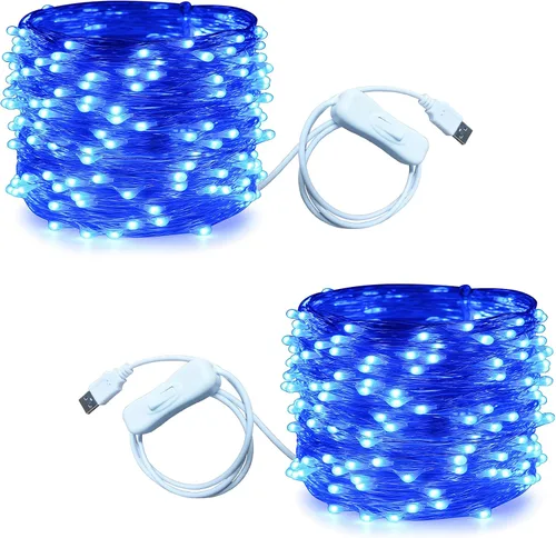 Miniatura 16 de RUICHEN Guirnalda de luces USB de 33 pies, 100 luces LED con interruptor de encendido/apagado (blanco cálido, paquete de 2)
