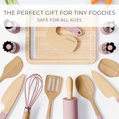 Miniatura 7 de Juego de cocina y horneado de madera para niños - Herramientas de cocina seguras y reales que brindan a los niños pequeños una experiencia de cocina