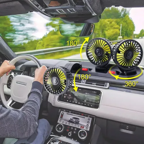 Miniatura 2 de Ventilador de triple cabezal para auto, aire acondicionado portátil para auto con rotación de 360° Enchufe para encendedor de cigarrillos para auto