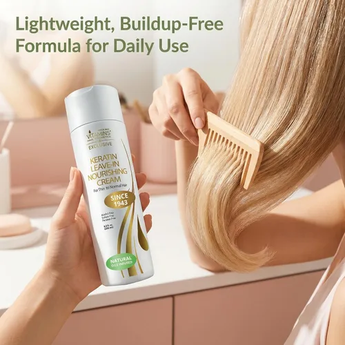 Miniatura 7 de VITAMINS hair cosmetics Acondicionador sin enjuague de queratina para cabello fino, hidratante ligero y crema desenredante hidratante para cabello